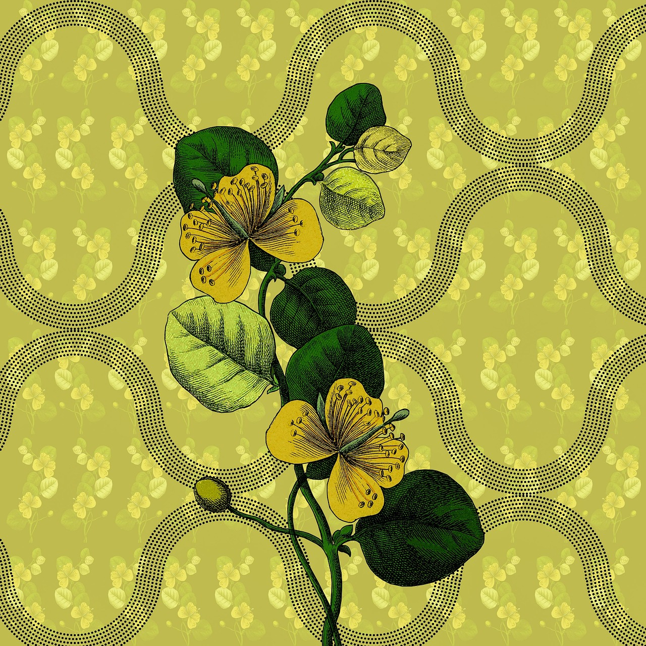 Botanische print met kleurrijke bloemen en bladeren. Botanische print met kleurrijke bloemen en bladeren.